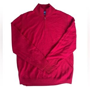 Faconnable Merino Wool Sweater 1/4 Quarter Zip Red Knit - Size Large